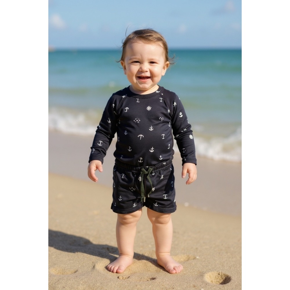 Nautical‎ Kids Swim Trunks - DARK CHARCOAL and White